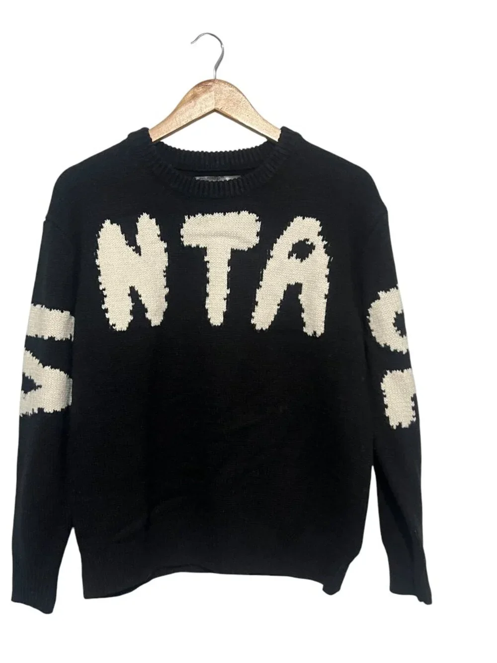 Rave On Trend Sweater Women's Medium Black Pullover Crew Printed
